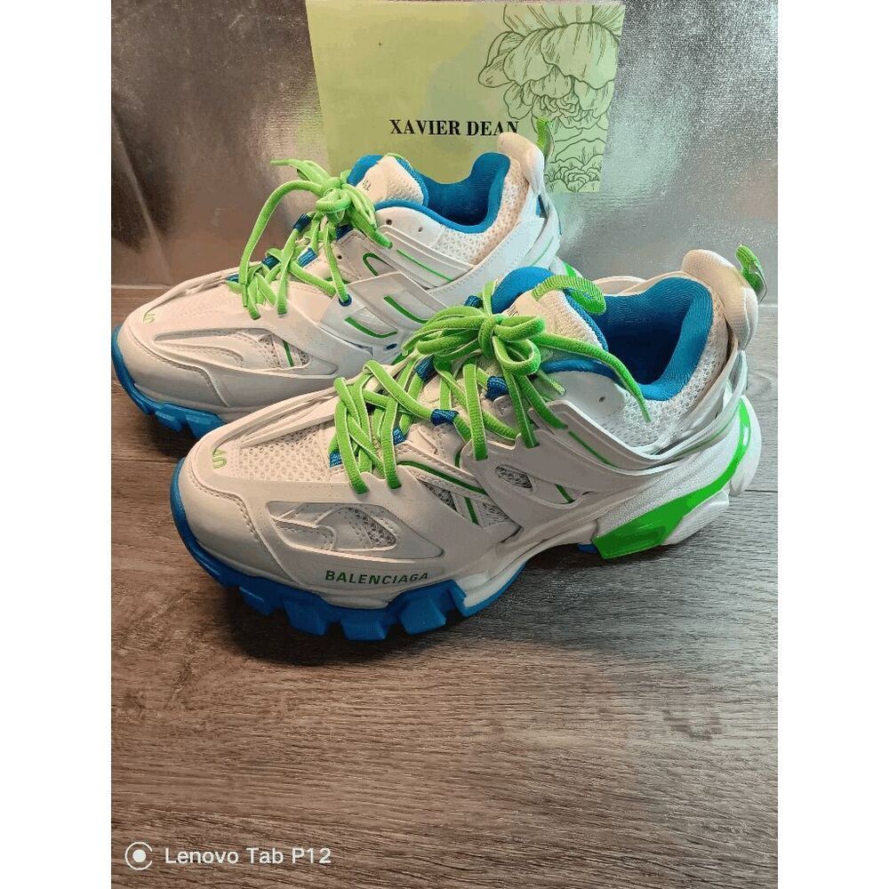 Balenciaga Women's Track Low Top Sneakers - White/Green/Blue 10 - Picture 3 of 11